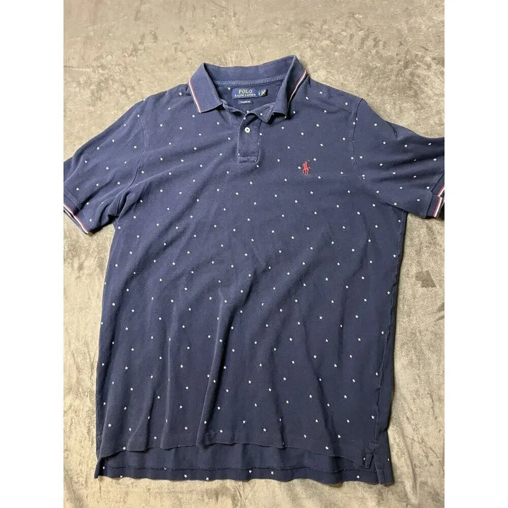 Polo Ralph Lauren Stars Logo POLO SHIRT L Red‎ White Blue Sleeve